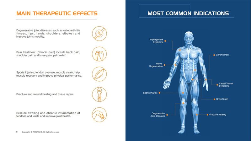 Most common indications and areas for electromagnetic transduction therapy treatment.